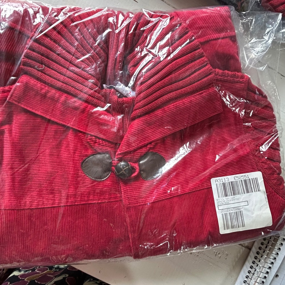 Denim & Co Apple Red Toggle Closure Sweater Coat Corduroy Trim A3113 Medium